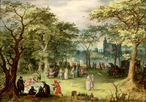 Pejzaż z „fete galante”, (panel)